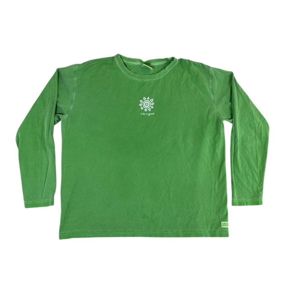 Life is Good Womens XL Green Sun Graphic Long Sleeve Cotton T-Shirt